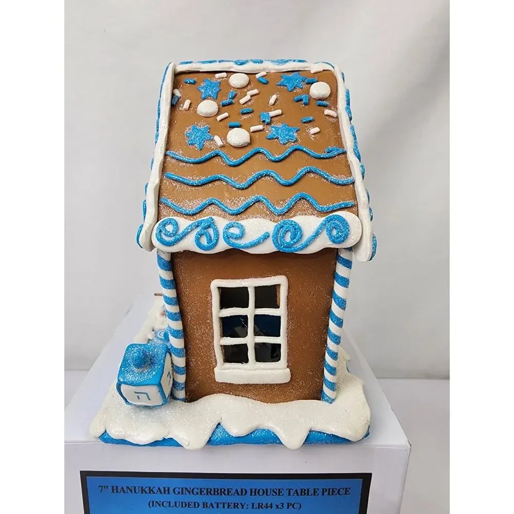 Kurt Adler LED Lit Hanukkah Gingerbread House Christmas Tablepiece Blue 7
